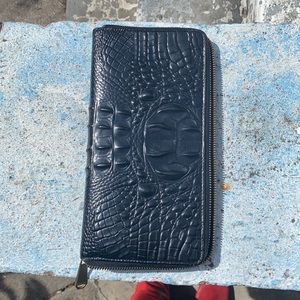 BRAHMIN Faux Alligator in Leather Wallet Hand Clutch Purse w/ Gold Leather Liner